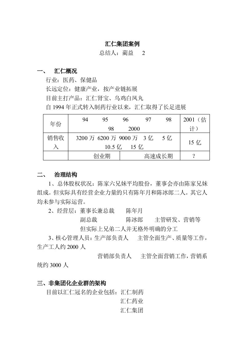 汇仁集团案例分析共6页