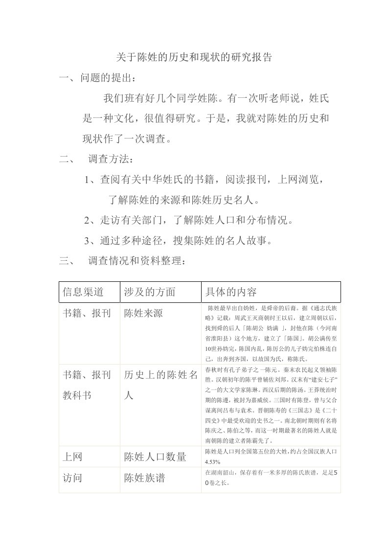 关于陈姓的历史和现状的研究报告