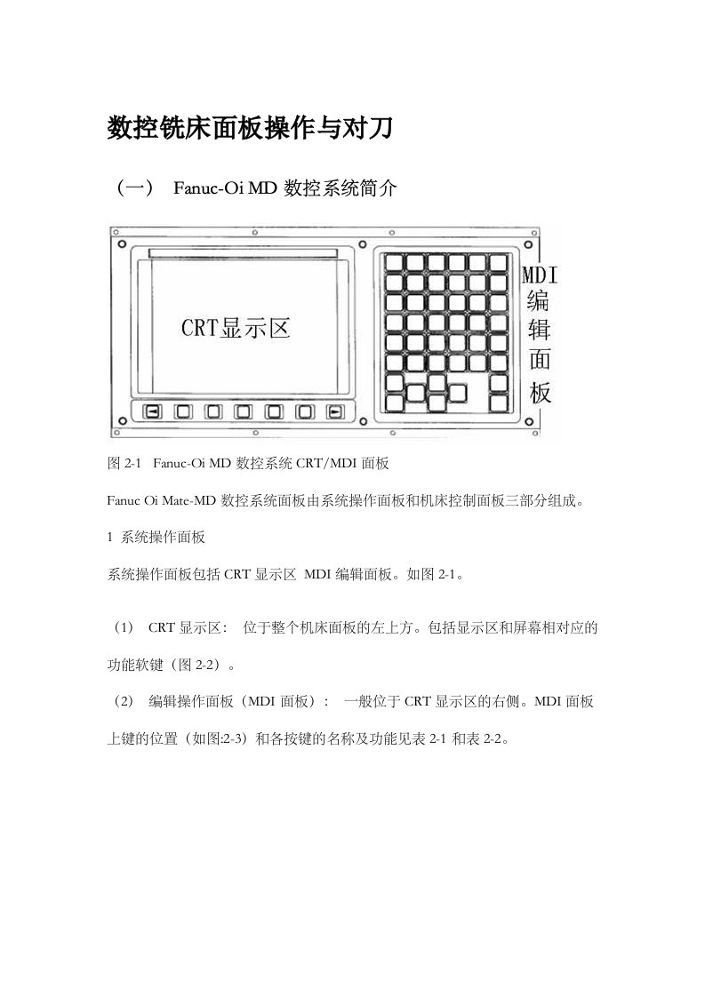 FANUC-Series-0i-MD数控铣床面板具体操作和对刀