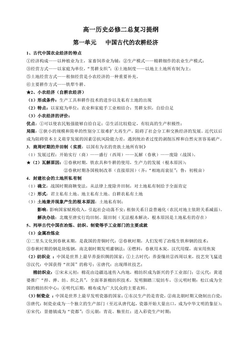 高一历史必修二复习提纲资料