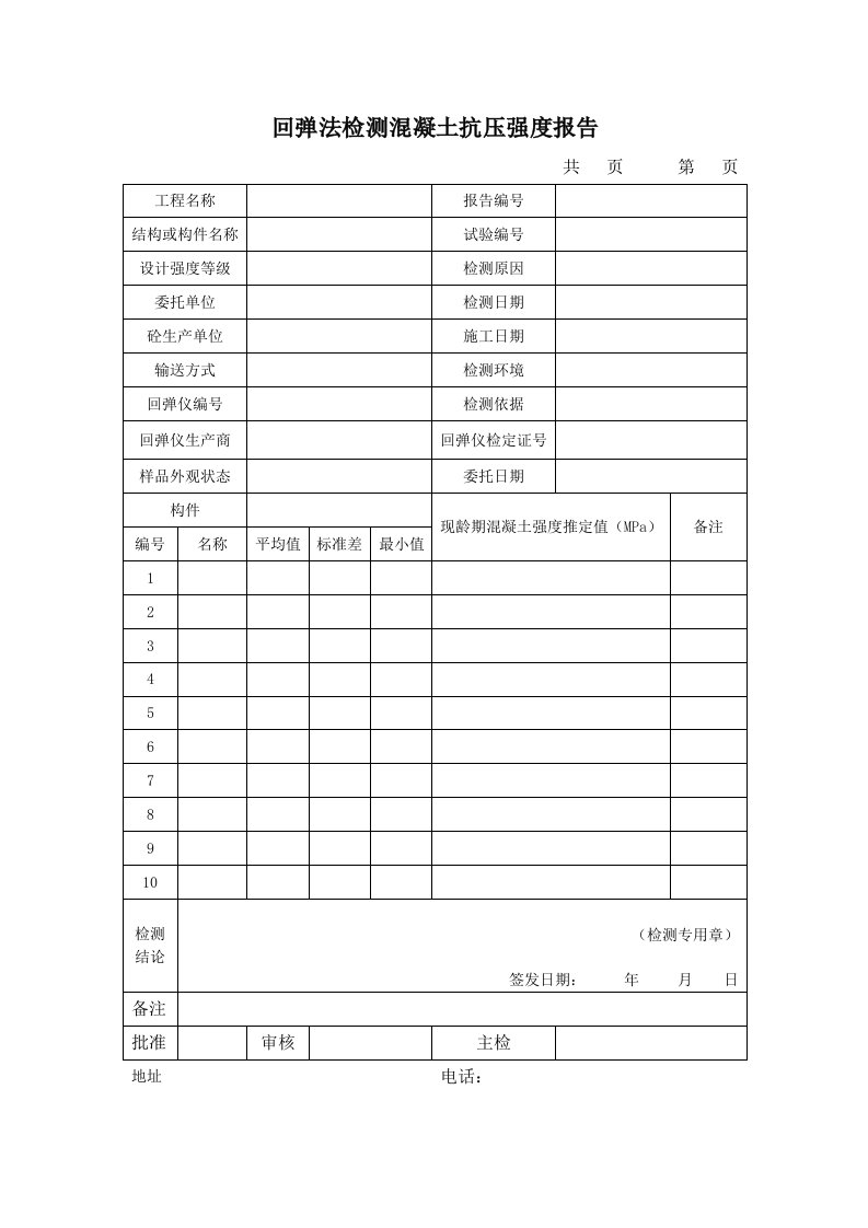 回弹法检测混凝土抗压强度报告