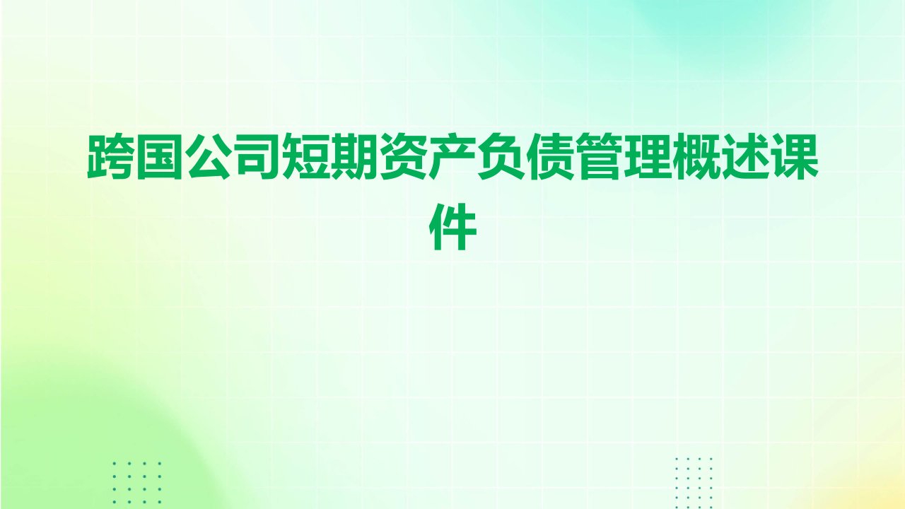 跨国公司短期资产负债管理概述课件