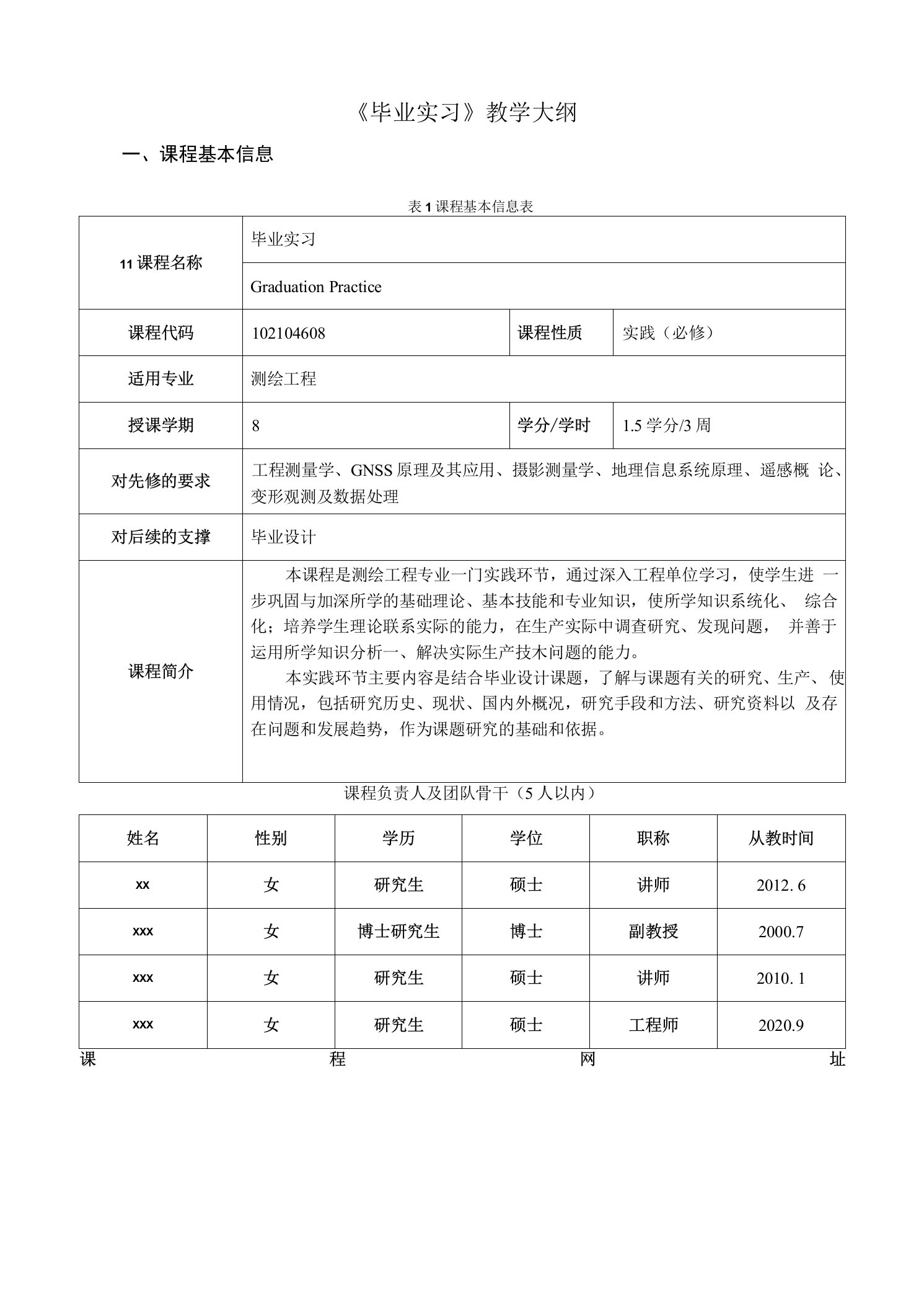 《毕业实习》教学大纲