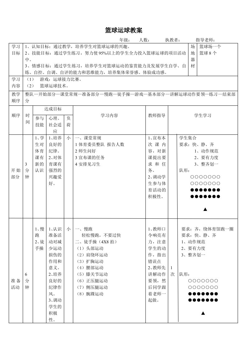 篮球运球技术教案