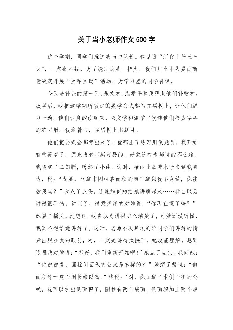 关于当小老师作文500字