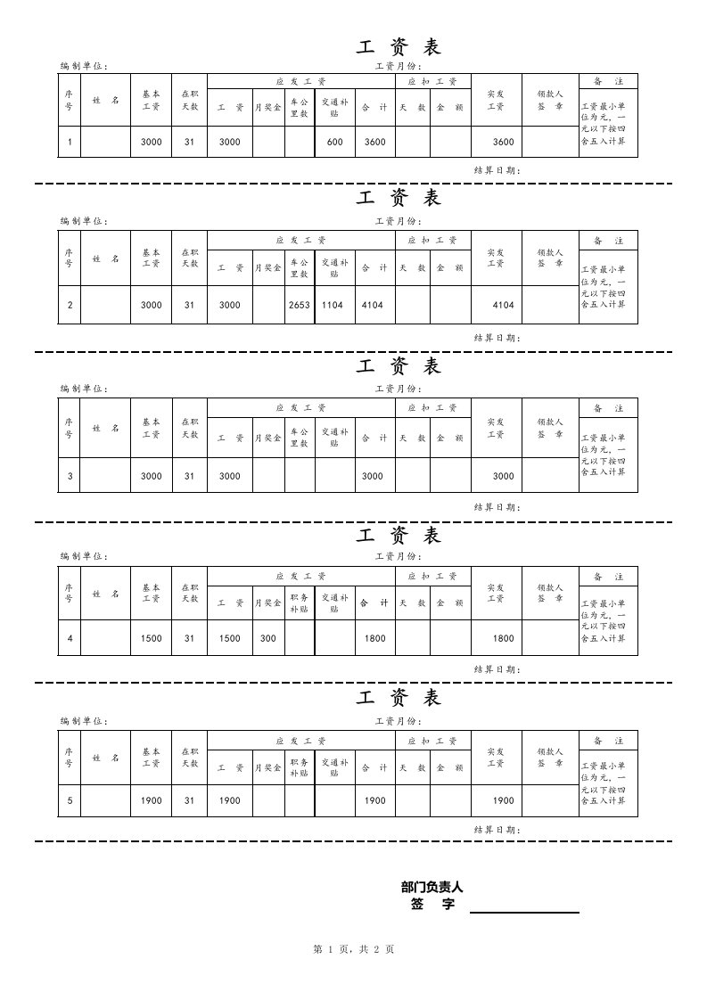 工程资料-55通用工资条模板