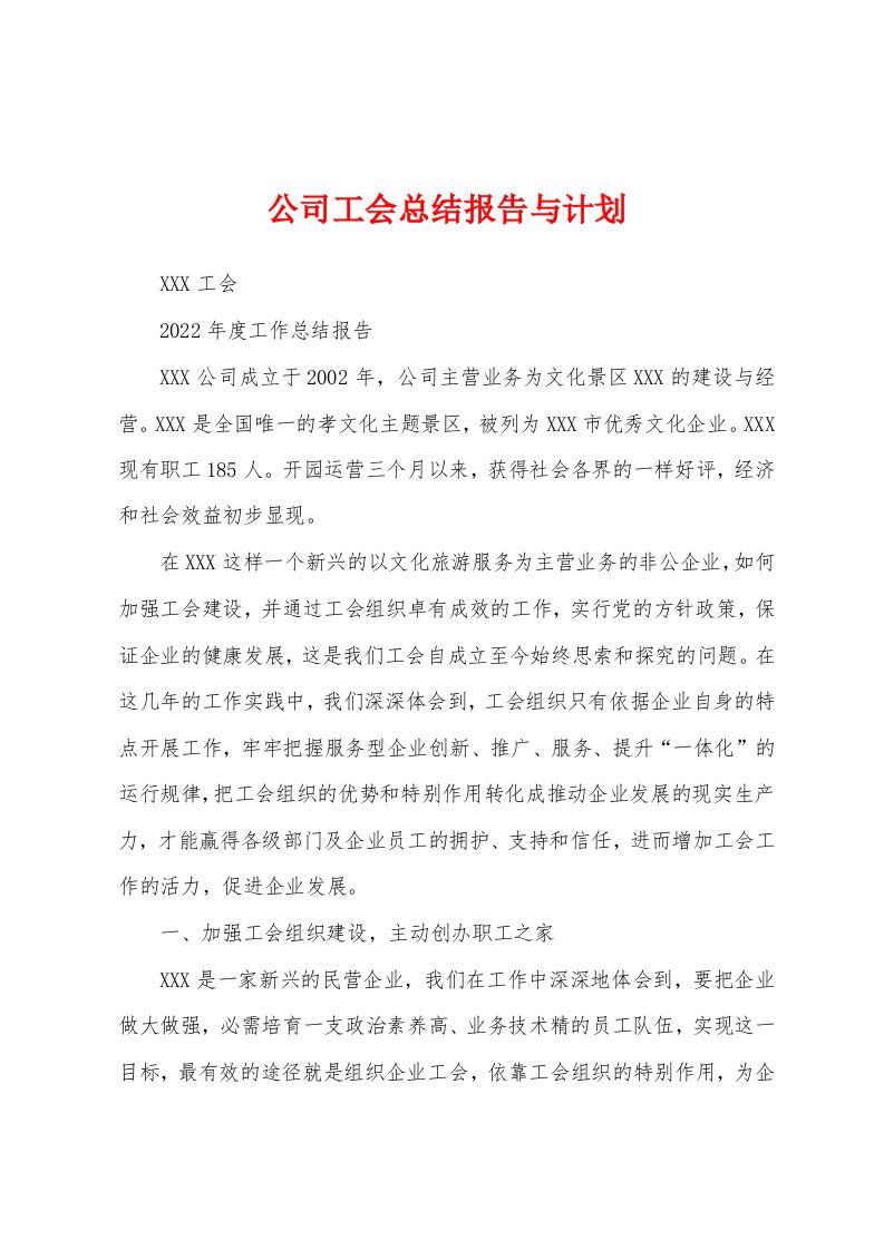 公司工会总结报告与计划