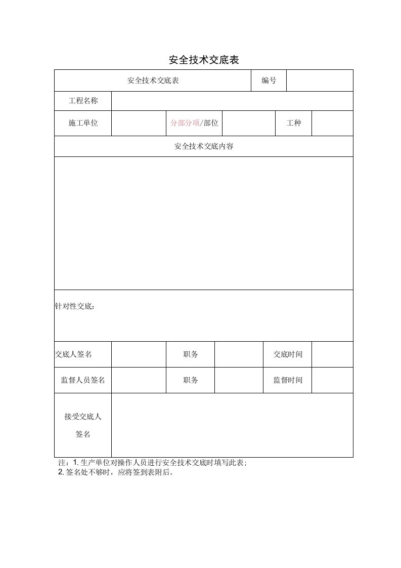 安全技术交底标准表格