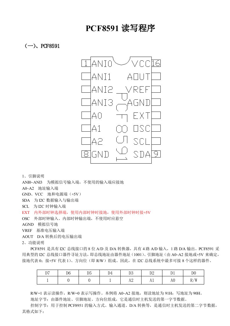 PCF8591-DA和AD转换器读写程序