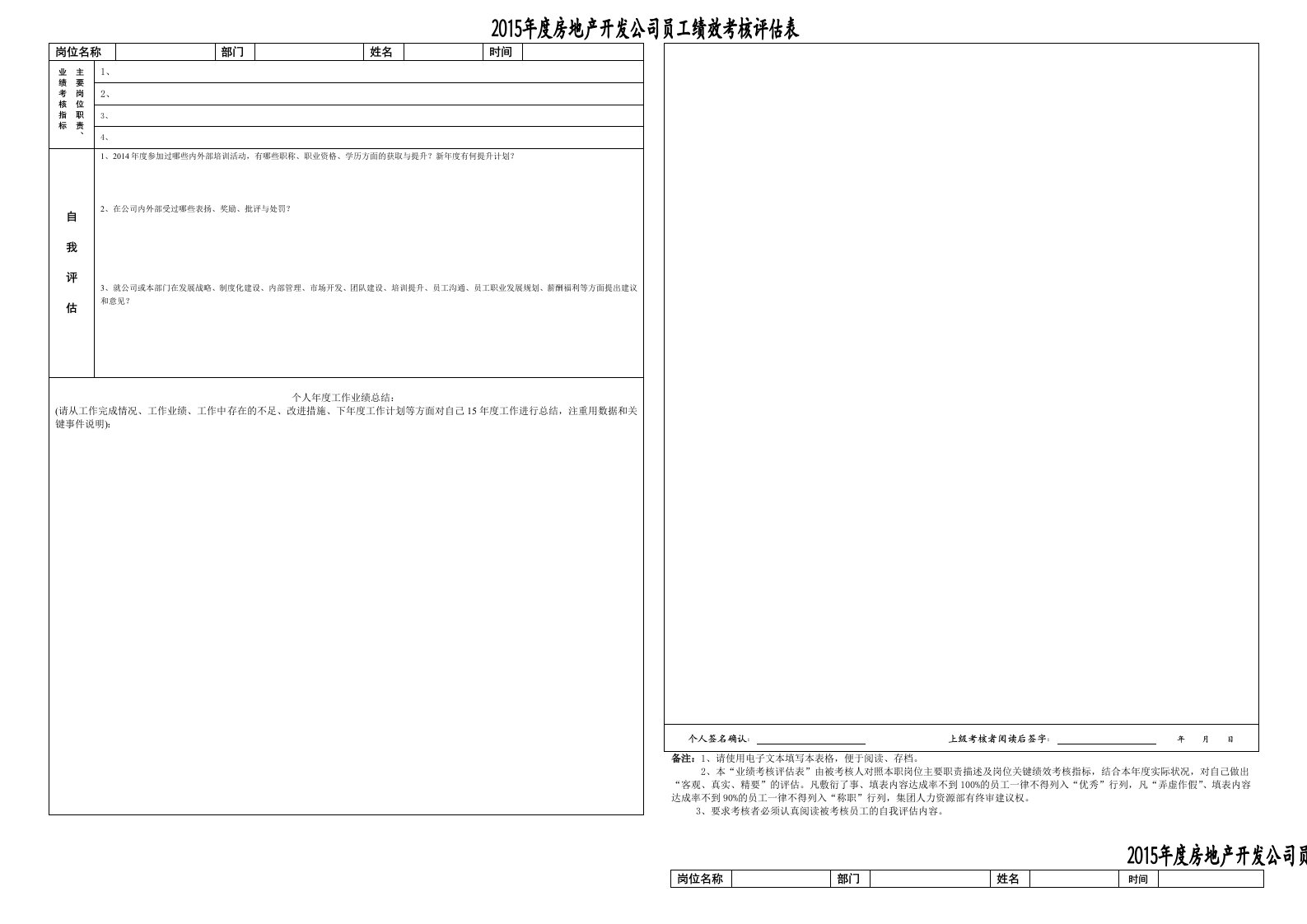 年度房地产开发公司员工绩效考核评估表