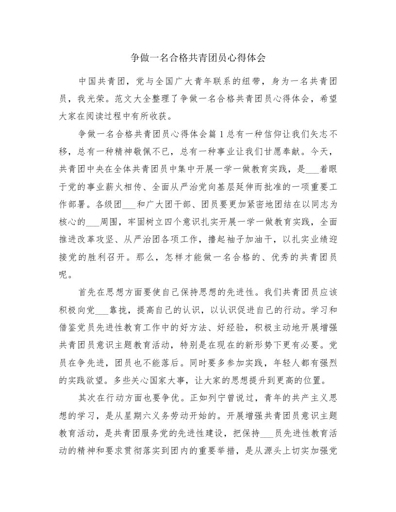 争做一名合格共青团员心得体会