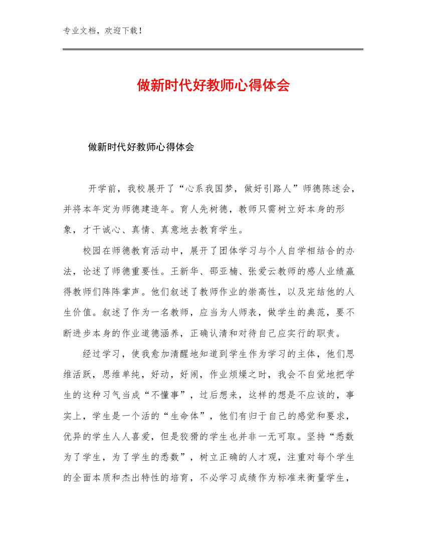 做新时代好教师心得体会优选范文22篇