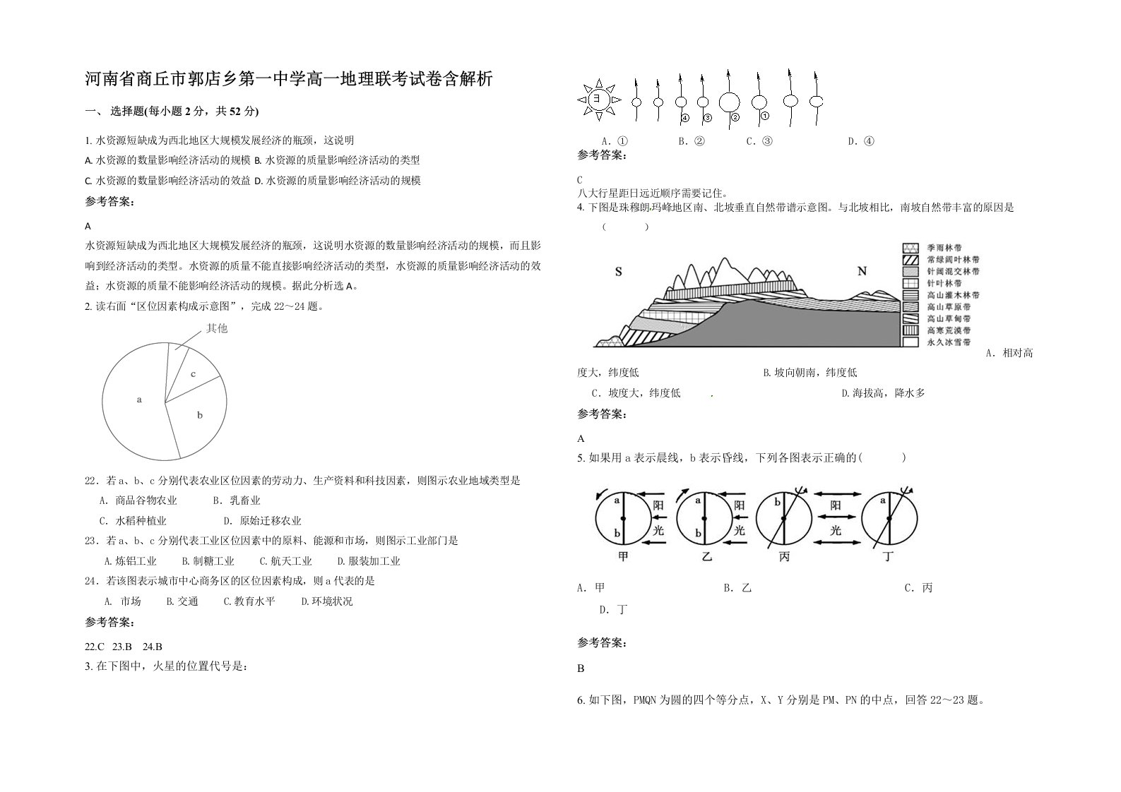 河南省商丘市郭店乡第一中学高一地理联考试卷含解析