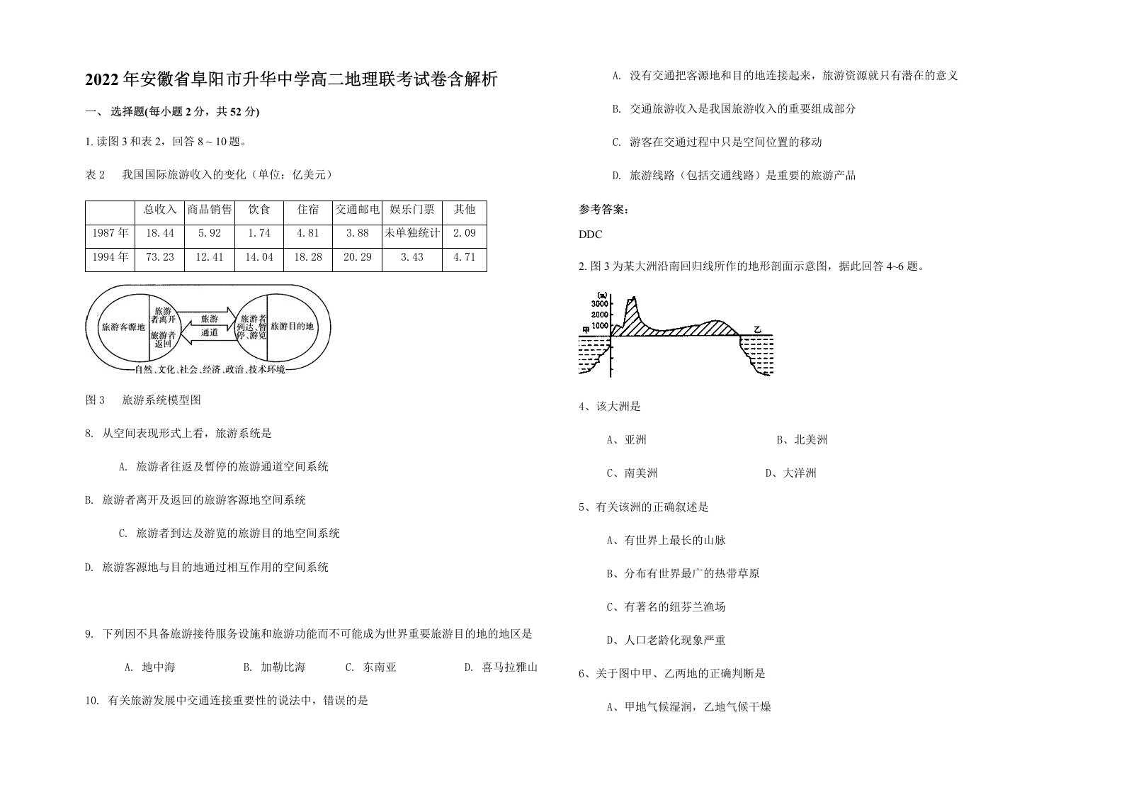 2022年安徽省阜阳市升华中学高二地理联考试卷含解析