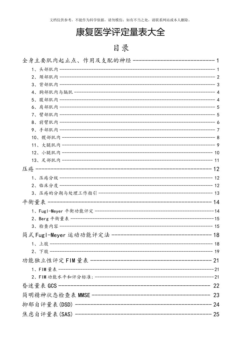 2020年康复医学评定量表大全