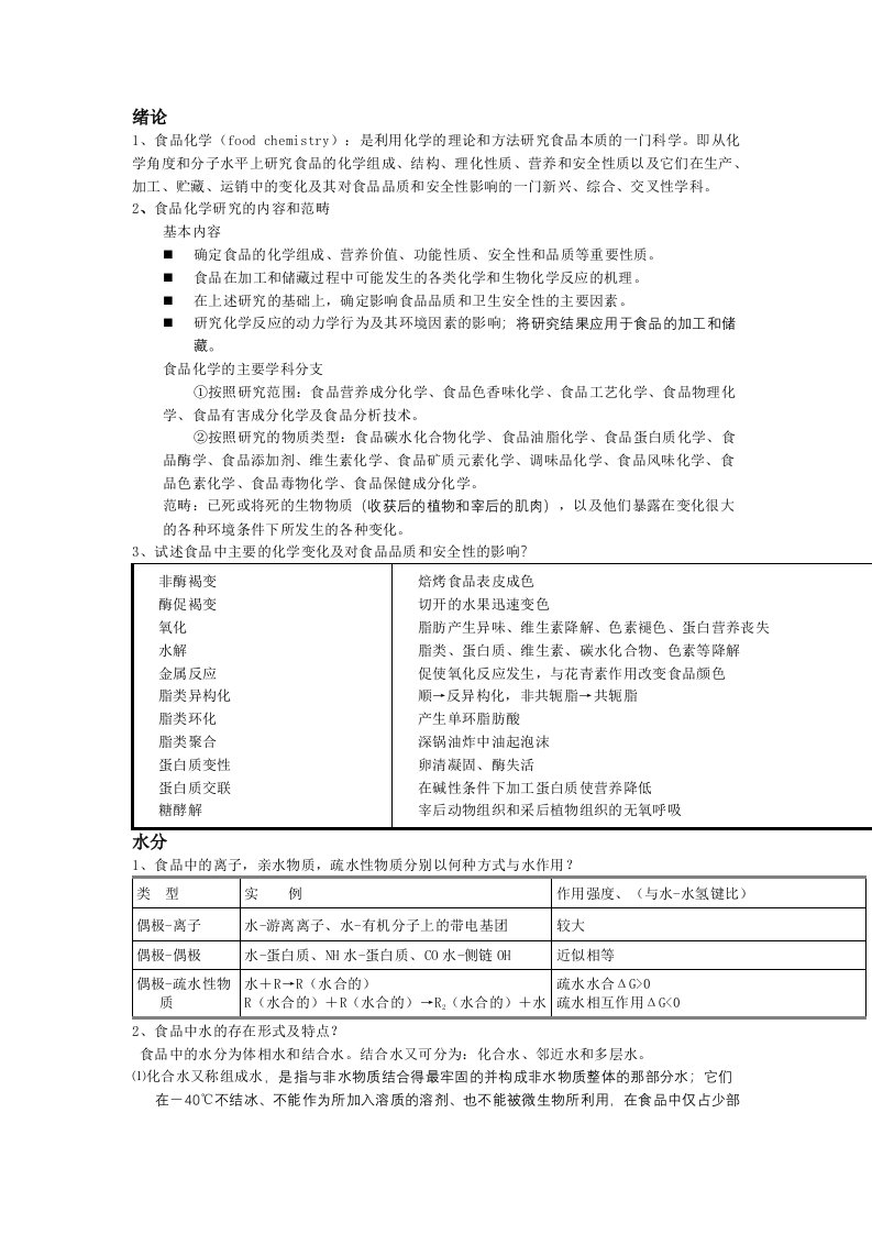 食品化学总结