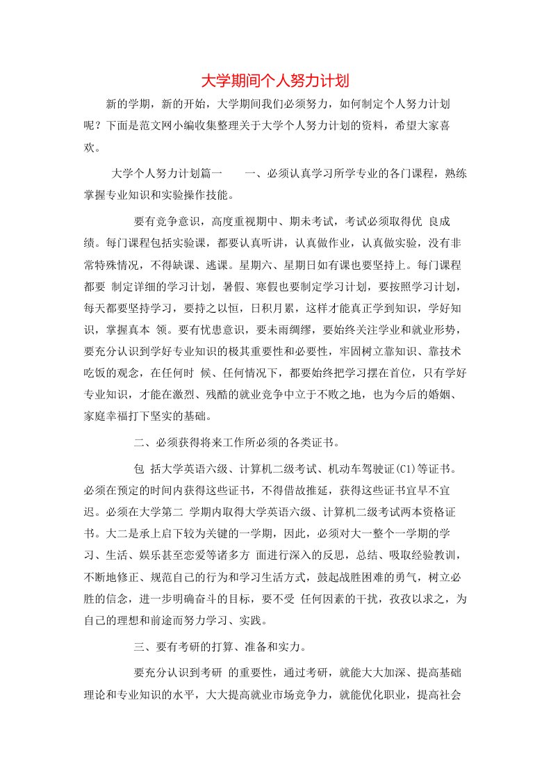 大学期间个人努力计划