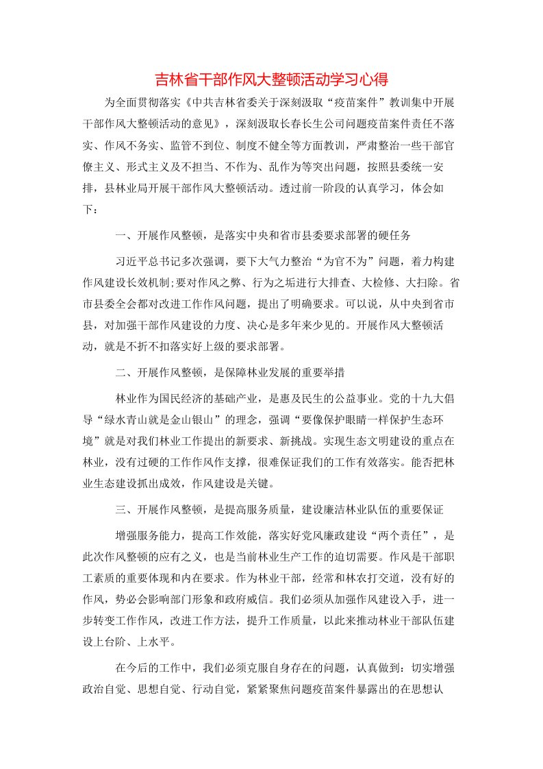 吉林省干部作风大整顿活动学习心得