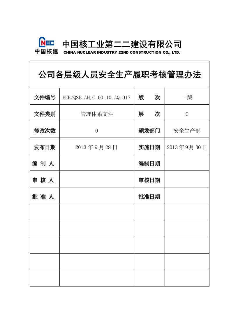 6公司各层级人员安全生产履职考核管理办法