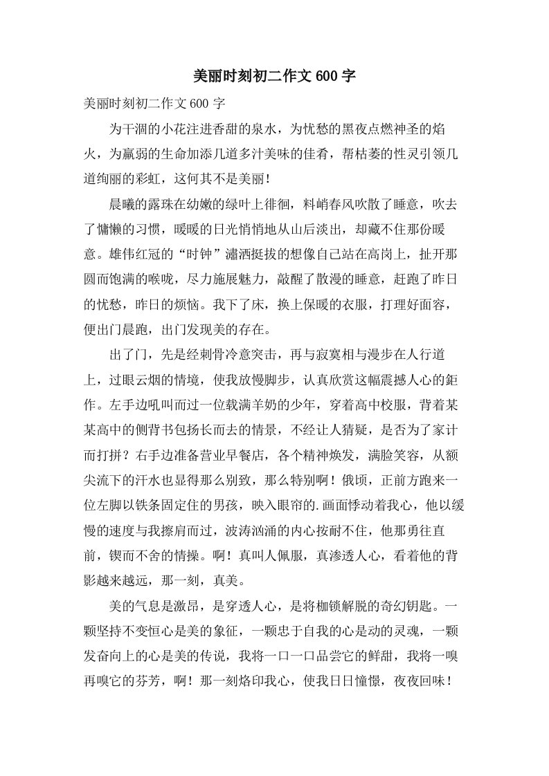 美丽时刻初二作文600字