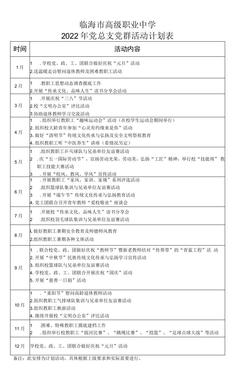 2022党总支党群工作计划