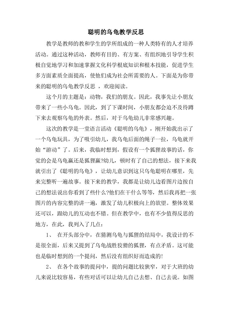 聪明的乌龟教学反思