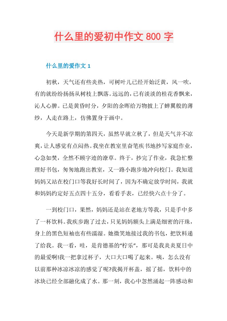 什么里的爱初中作文800字