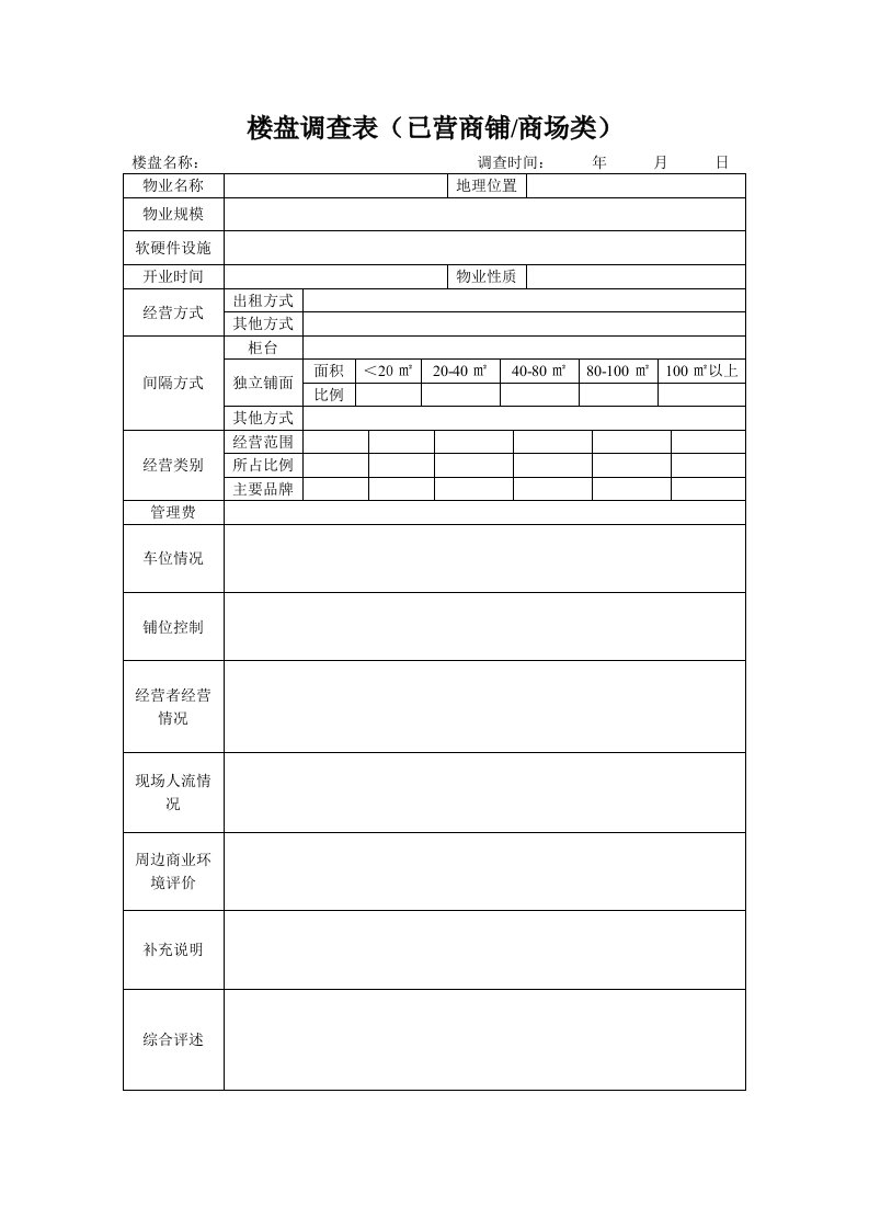 房地产经营管理-楼盘调查表已营