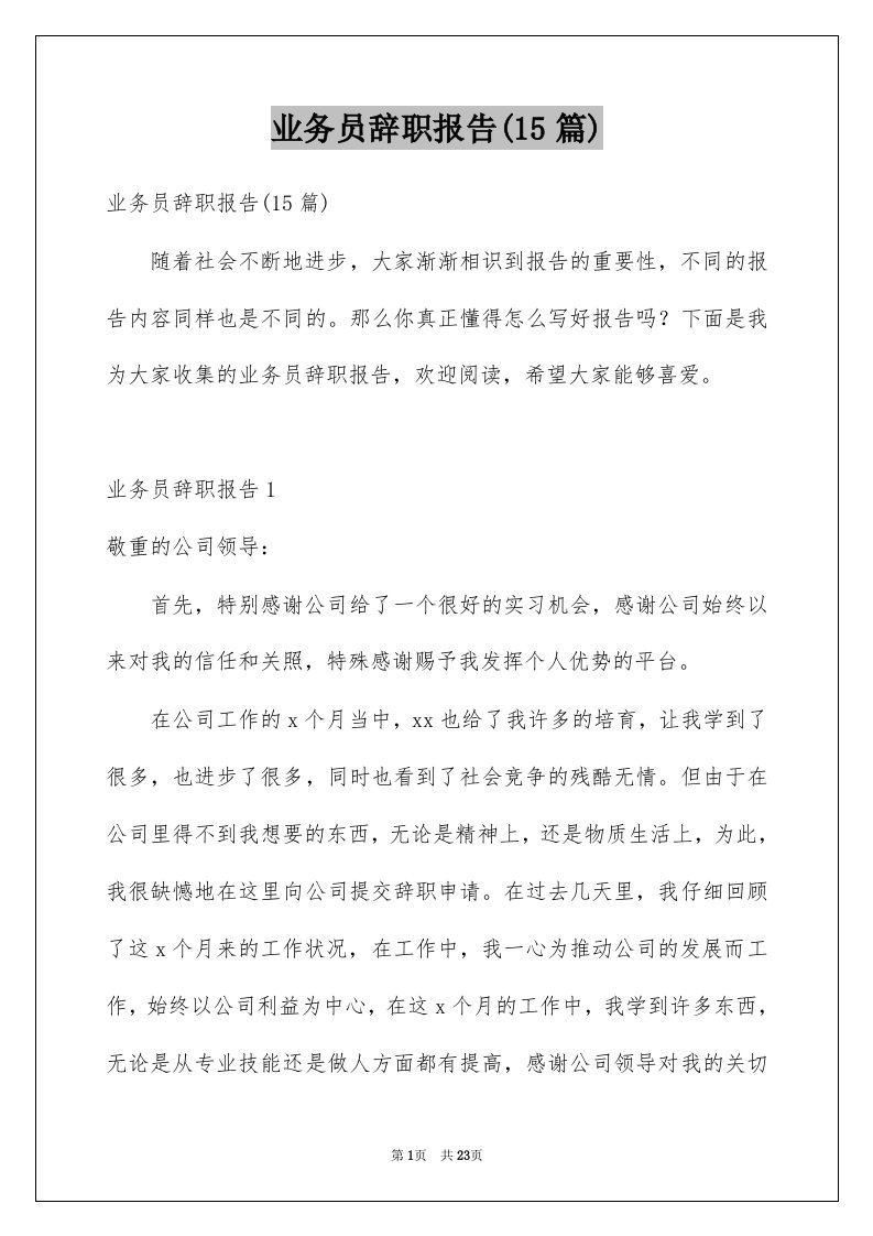 业务员辞职报告15篇范文