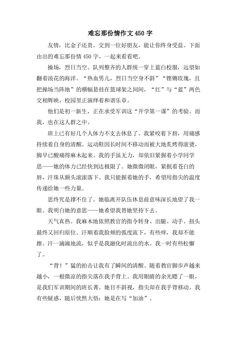 难忘那份情作文450字