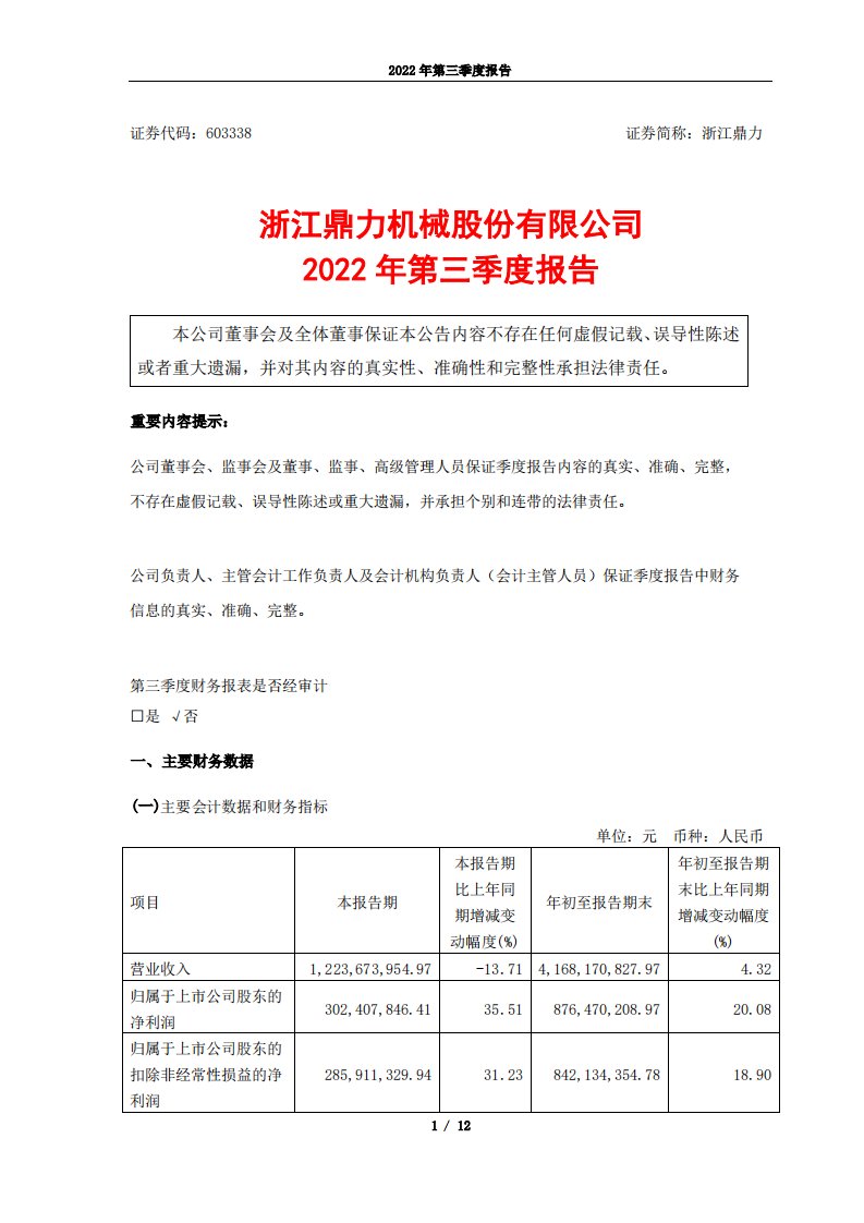 上交所-浙江鼎力机械股份有限公司2022年第三季度报告-20221028