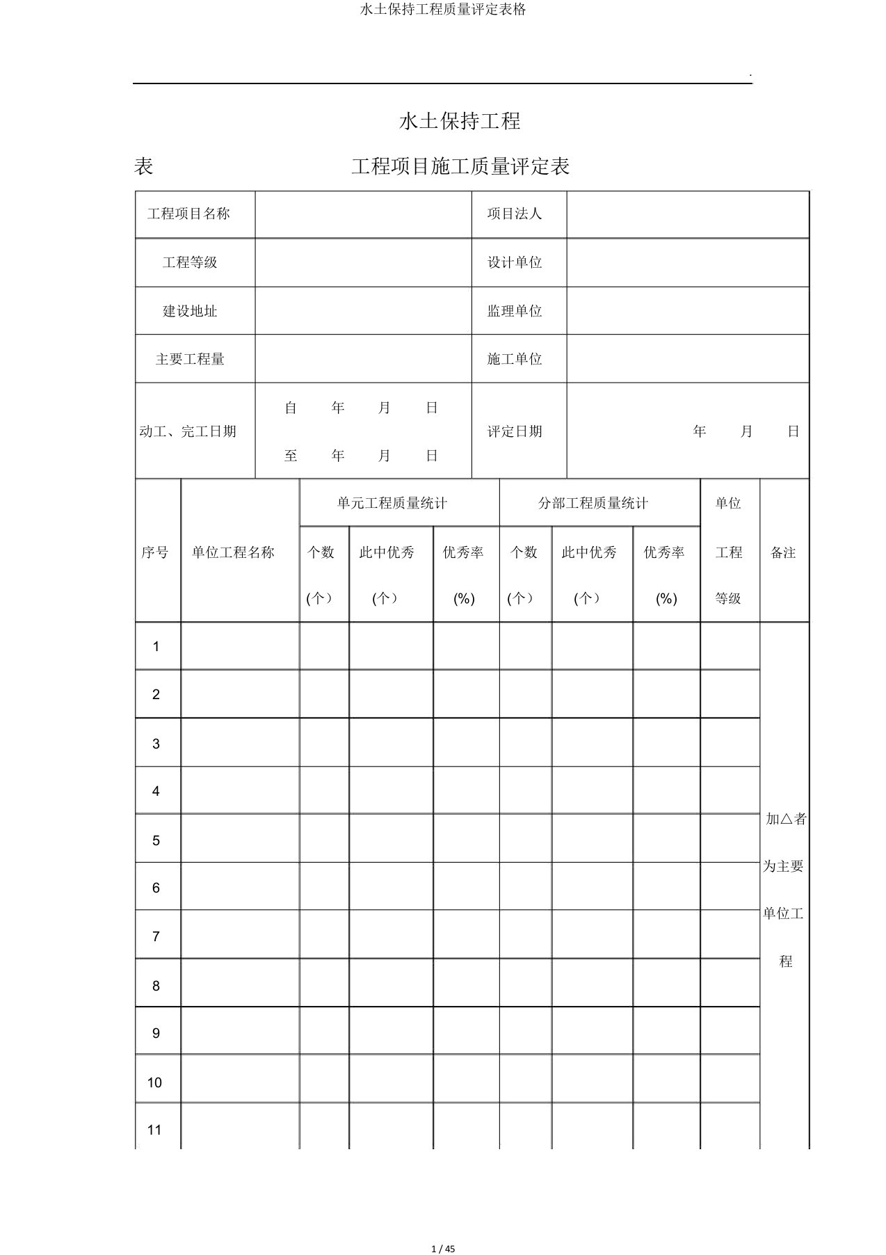 水土保持工程质量评定表格