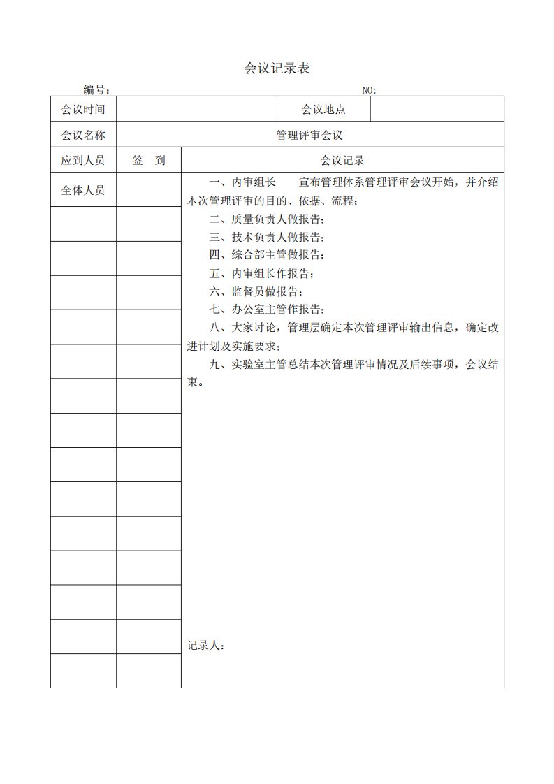 CNAS管评会议记录模板