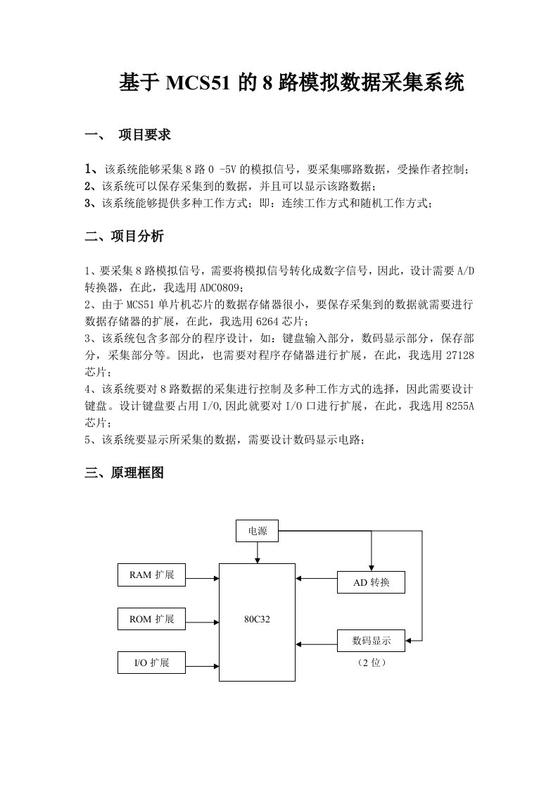 单片机课程设计-基于MCS51的8路模拟数据采集系统