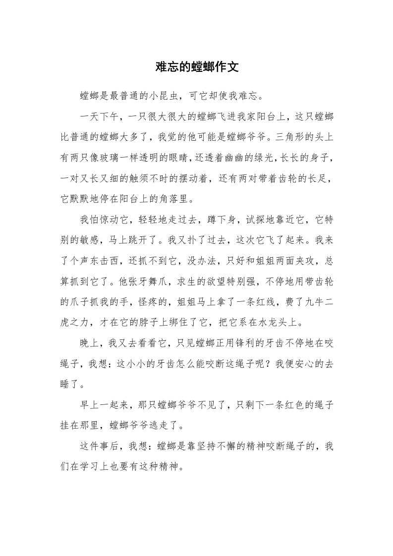 难忘的螳螂作文