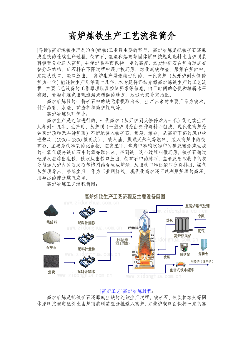 高炉炼铁生产工艺流程简介