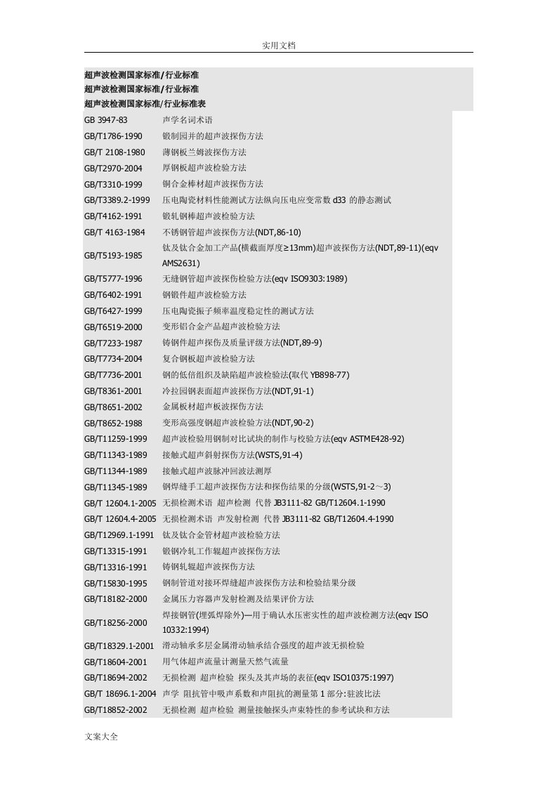 超声波检测国家实用标准总汇(2015新颖)