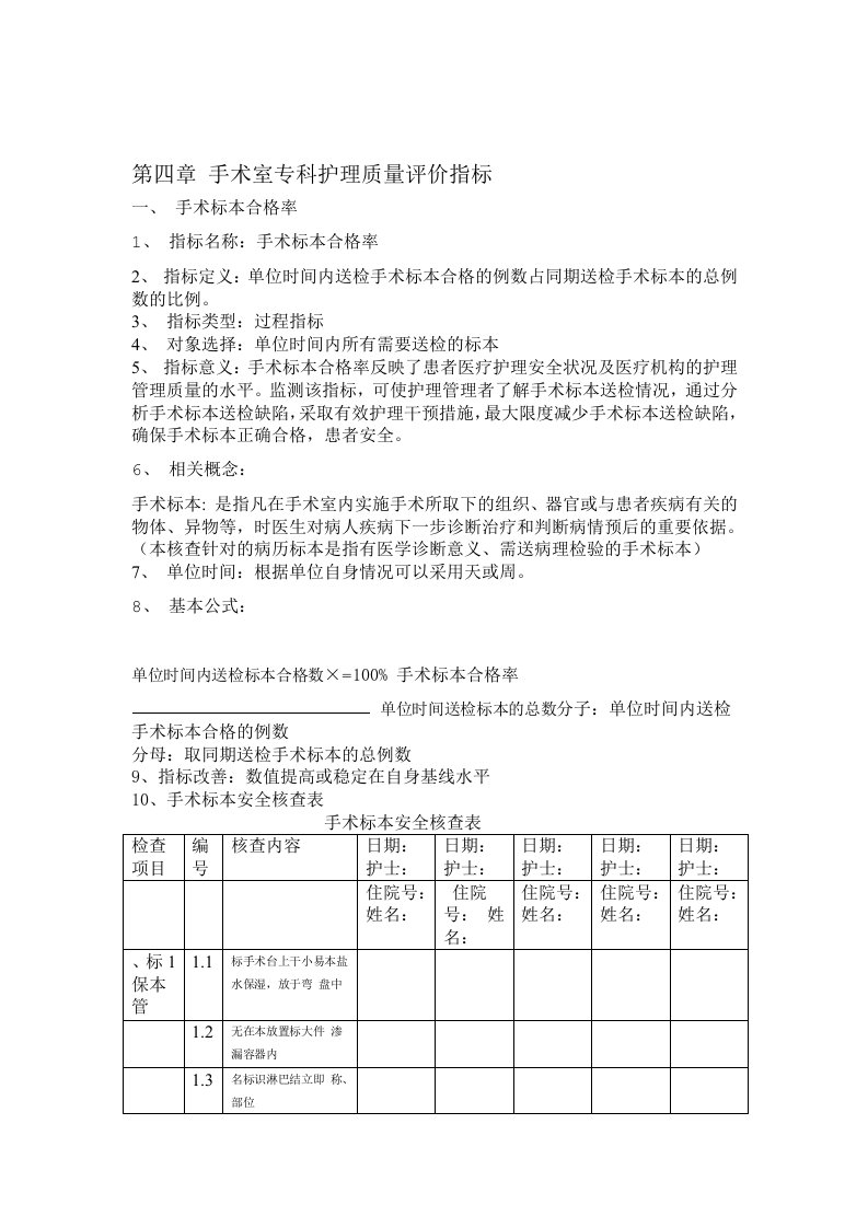 手术室专科护理质量评价指标1