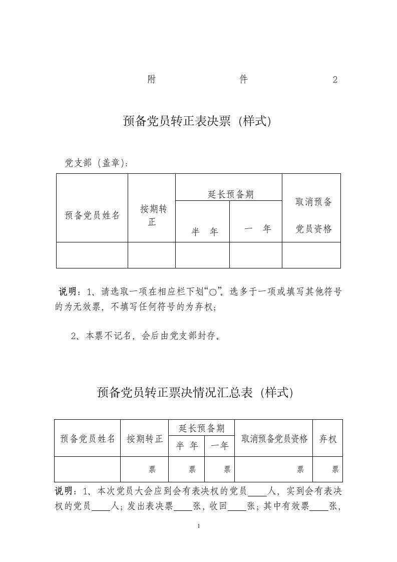 预备党员转正表决票(样式)