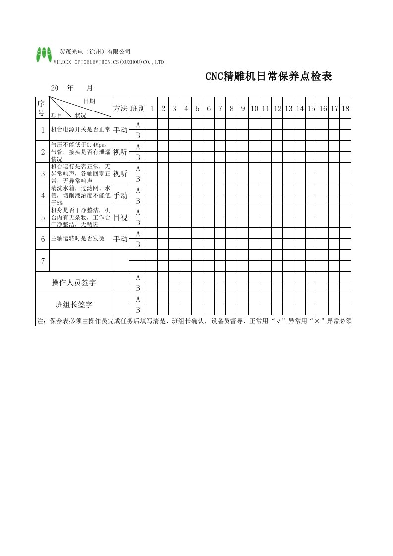 精雕点检表