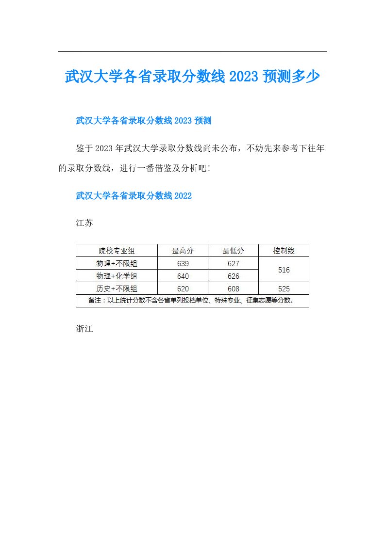 武汉大学各省录取分数线预测多少