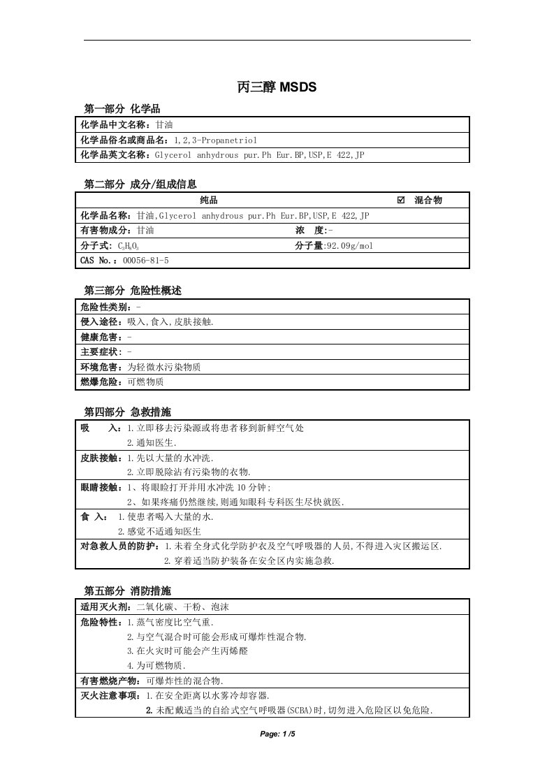 MSDS_甘油