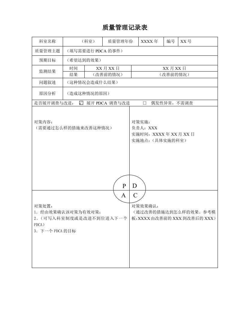 (PDCA)质量管理记录表