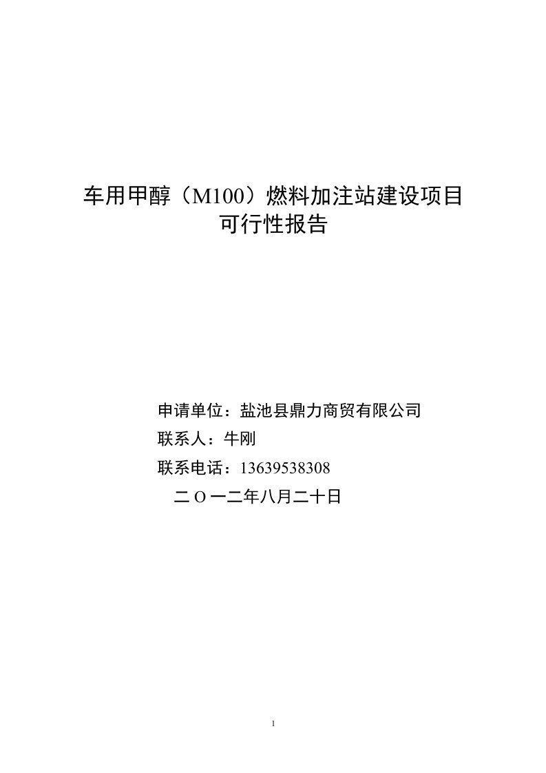 车用甲醇（M100）燃料加注站建设项目可行性方案