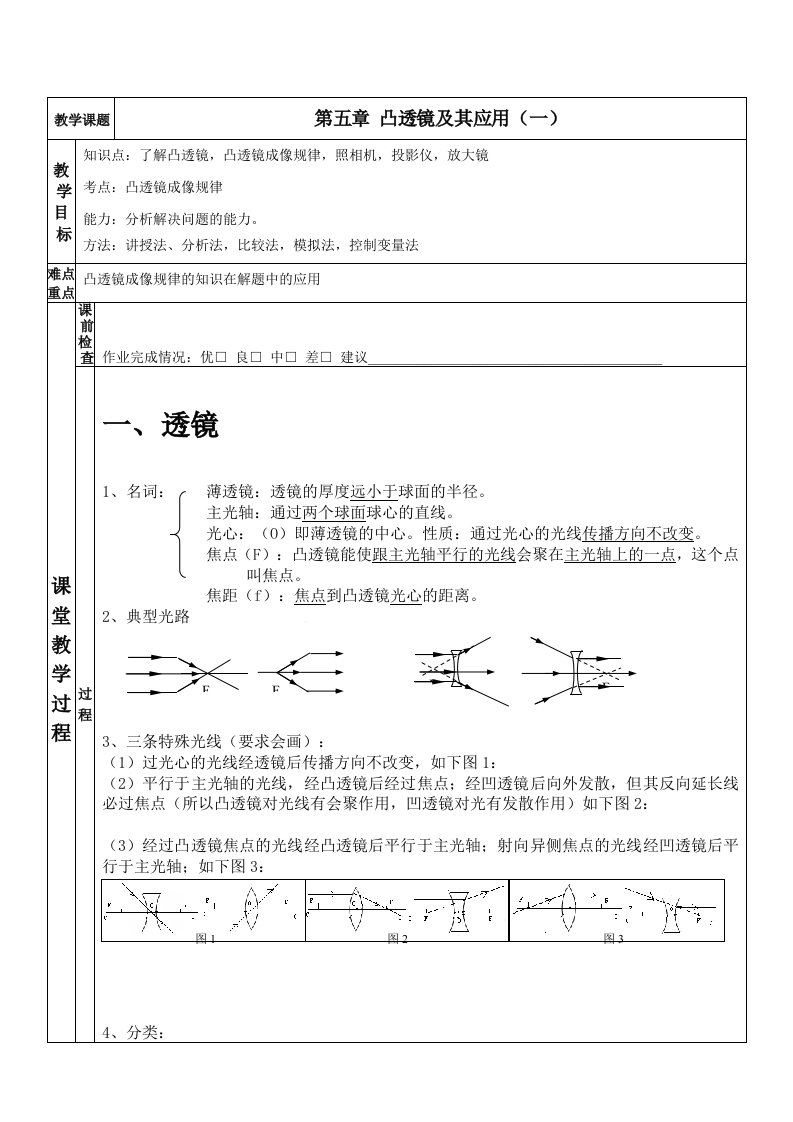 凸透镜成像规律教案