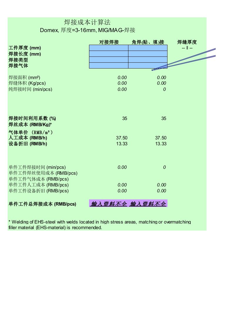 焊接成本计算