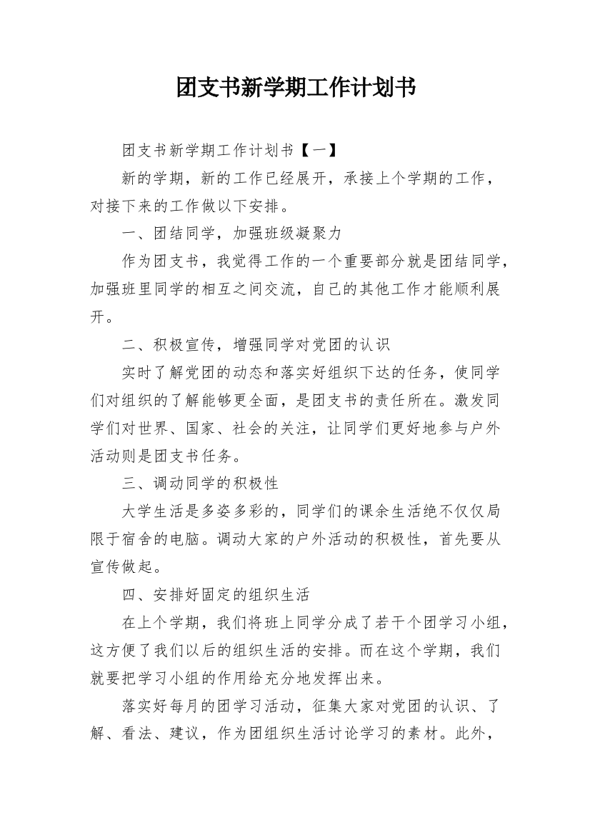 团支书新学期工作计划书