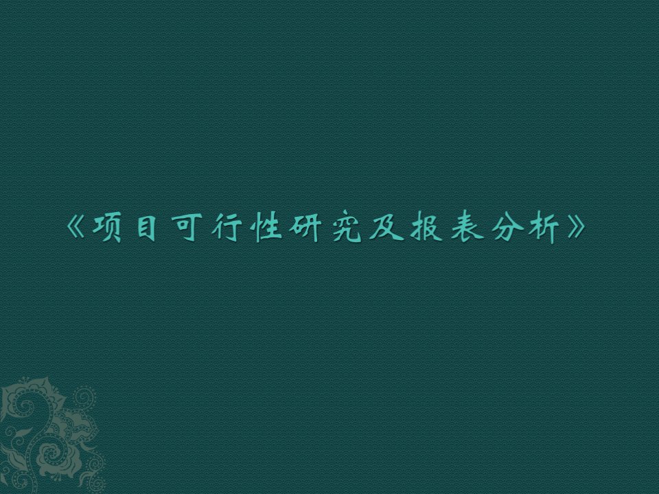 投资项目可行性研究及报表分析