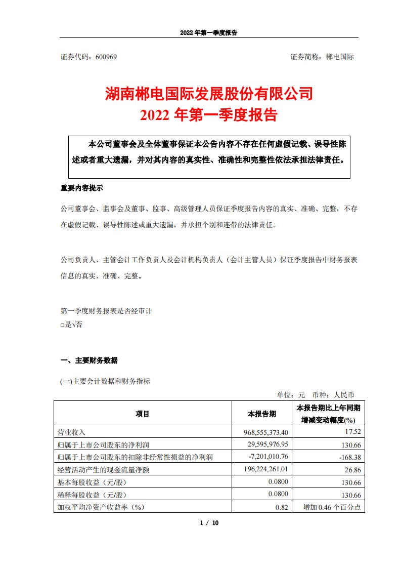 上交所-郴电国际2022年第一季度报告-20220428