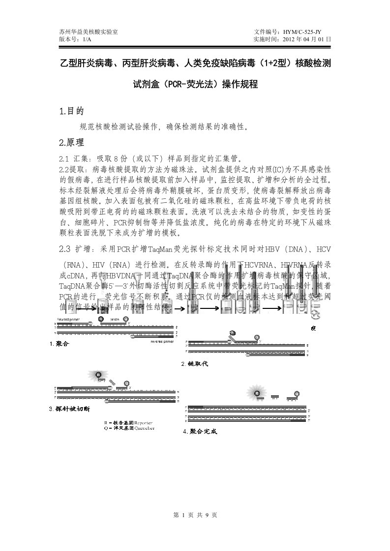 《乙型肝炎病毒、丙型肝炎病毒、人类免疫缺陷病毒(1+2型)核酸检测试剂盒(PCR-荧光法)操作规程》.